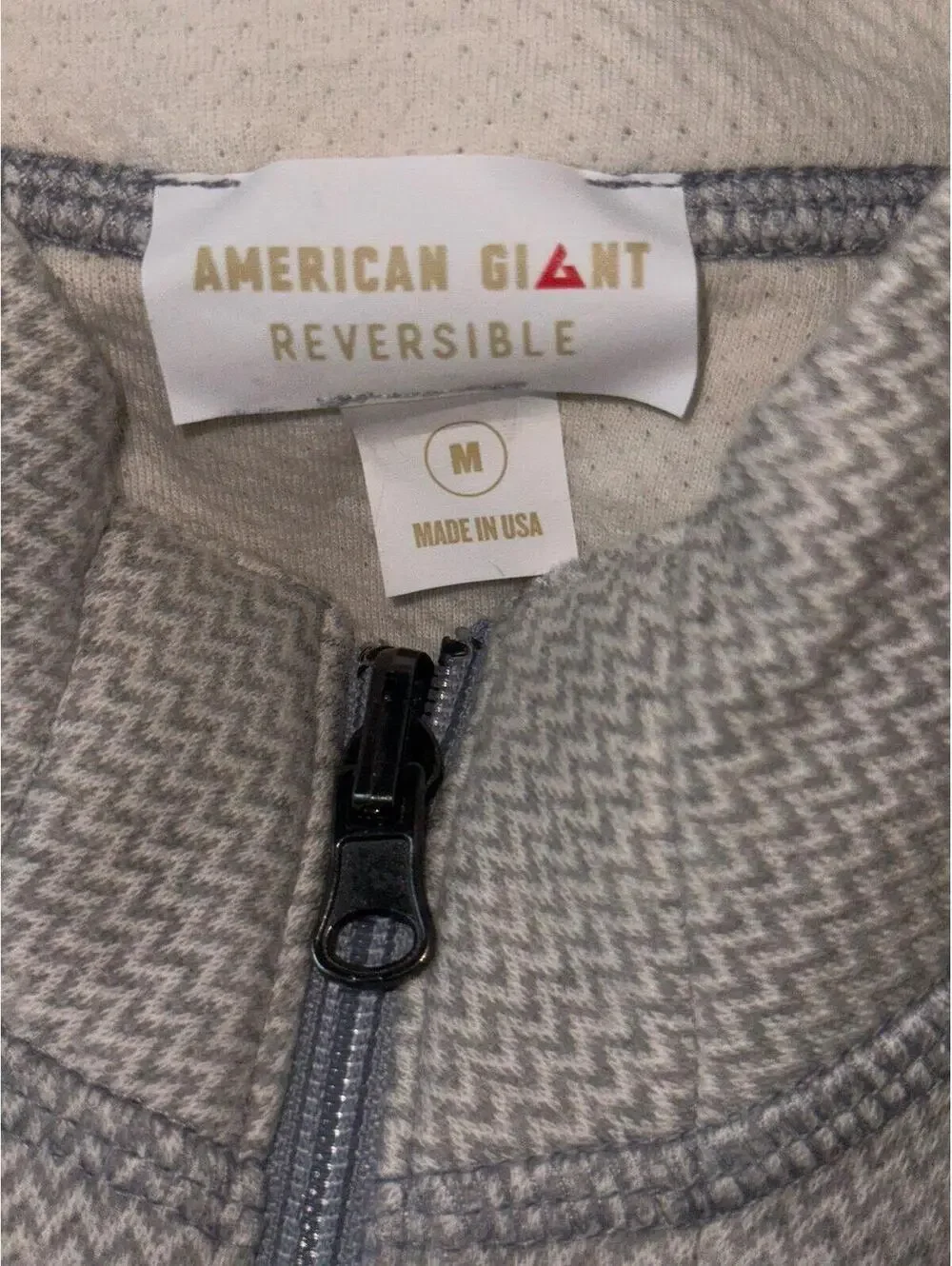 American Giant Reversible Quarter Zip Pullover Men’s Medium Gray Chevron Made US